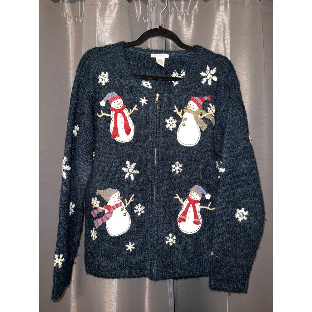Ugly Christmas Sweater Navy Blue Snowman Cardigan